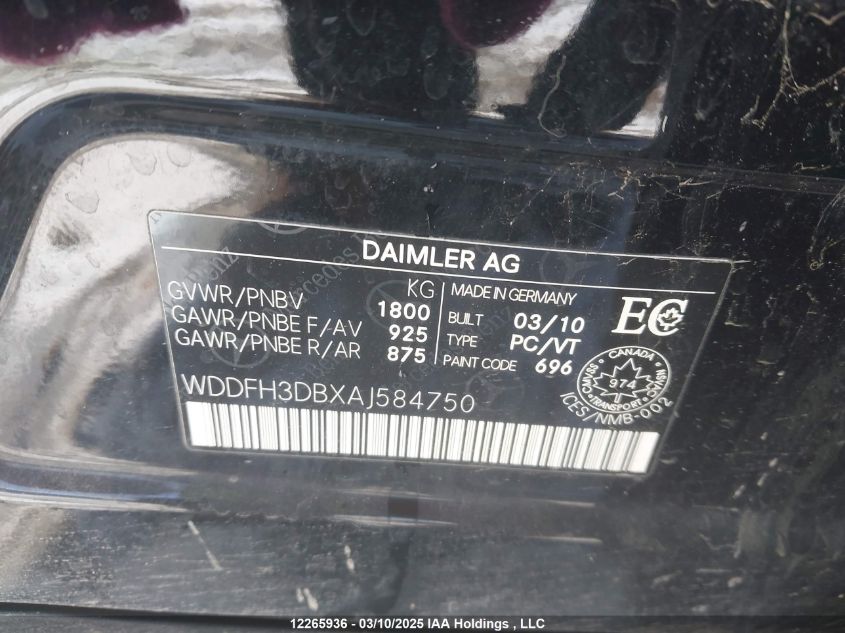 2010 Mercedes-Benz B200 VIN: WDDFH3DBXAJ584750 Lot: 12265936