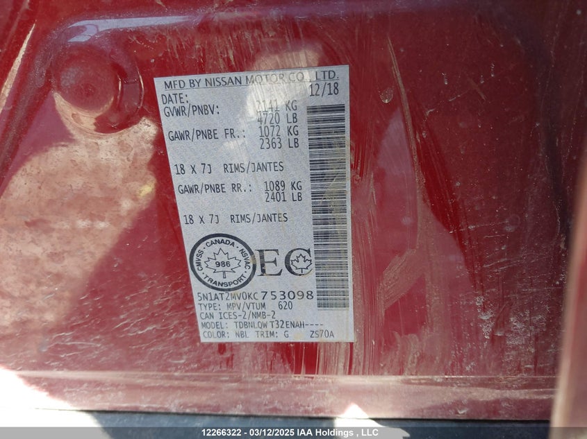 5N1AT2MV0KC753098 2019 NISSAN ROGUE photo no. 9