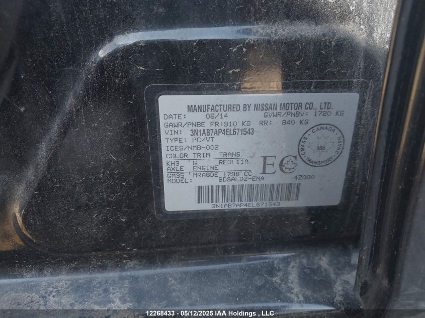 2014 Nissan Sentra VIN: 3N1AB7AP4EL671543 Lot: 12268433