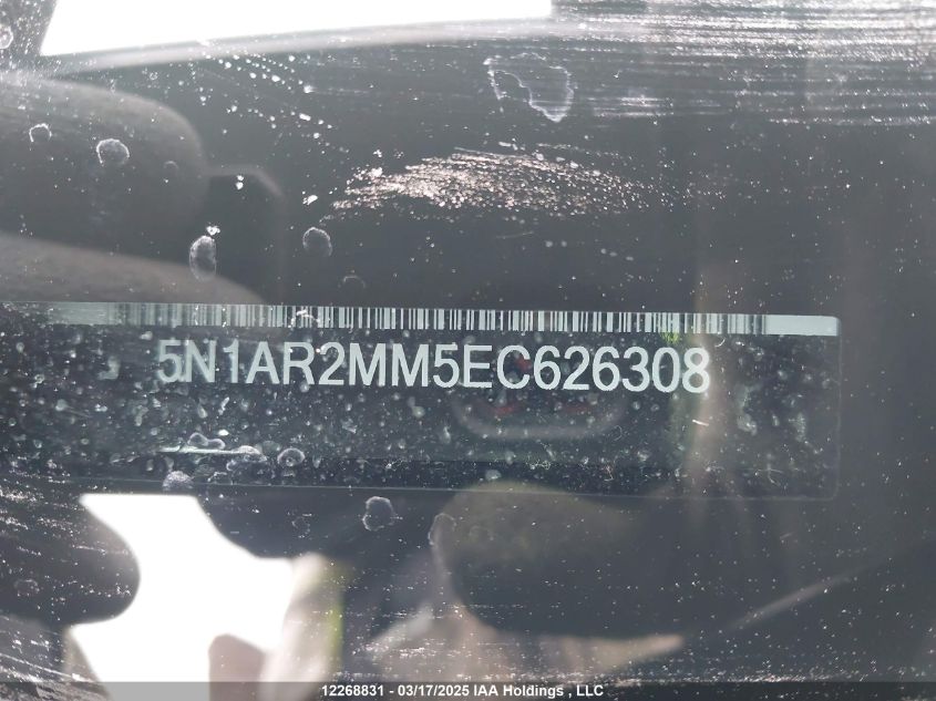 2014 Nissan Pathfinder S/Sv/Sl/Platinum VIN: 5N1AR2MM5EC626308 Lot: 12268831