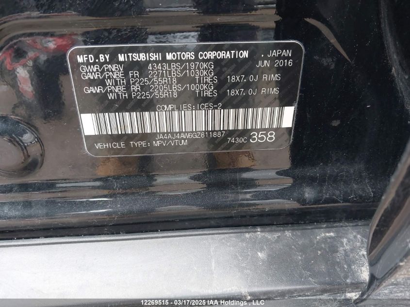 2016 Mitsubishi Rvr VIN: JA4AJ4AW6GZ611887 Lot: 12269515