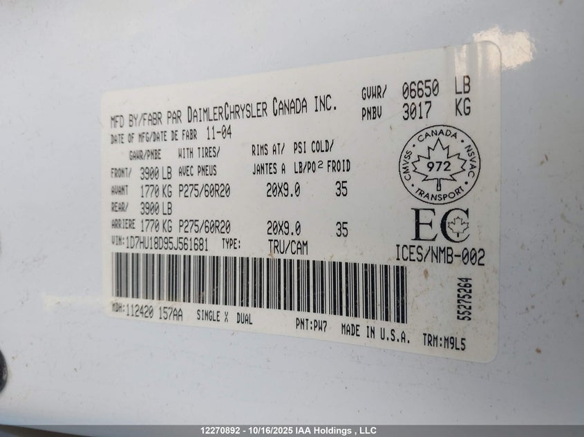 1D7HU18D95J561681 2005 DODGE RAM photo no. 18