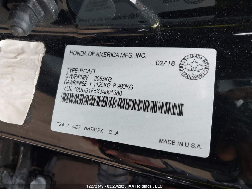 2018 Acura Tlx Tech VIN: 19UUB1F5XJA801388 Lot: 12272349