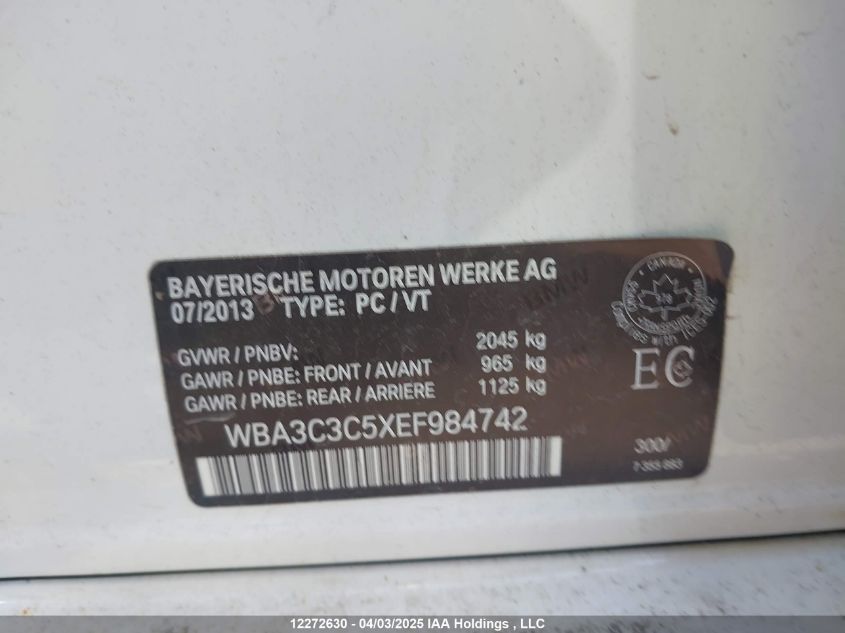 2014 BMW 320 I xDrive VIN: WBA3C3C5XEF984742 Lot: 12272630