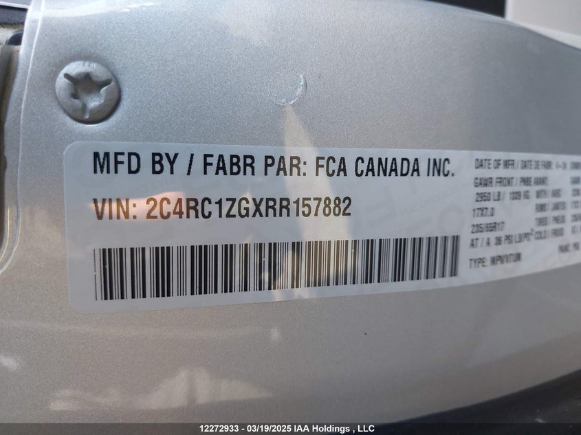 2024 Chrysler Grand Caravan Sxt VIN: 2C4RC1ZGXRR157882 Lot: 12272933