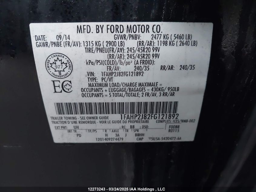 2015 Ford Taurus VIN: 1FAHP2J82FG121892 Lot: 12273243