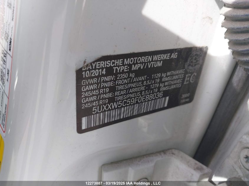 2015 BMW X4 xDrive35I VIN: 5UXXW5C59F0E88036 Lot: 12273887