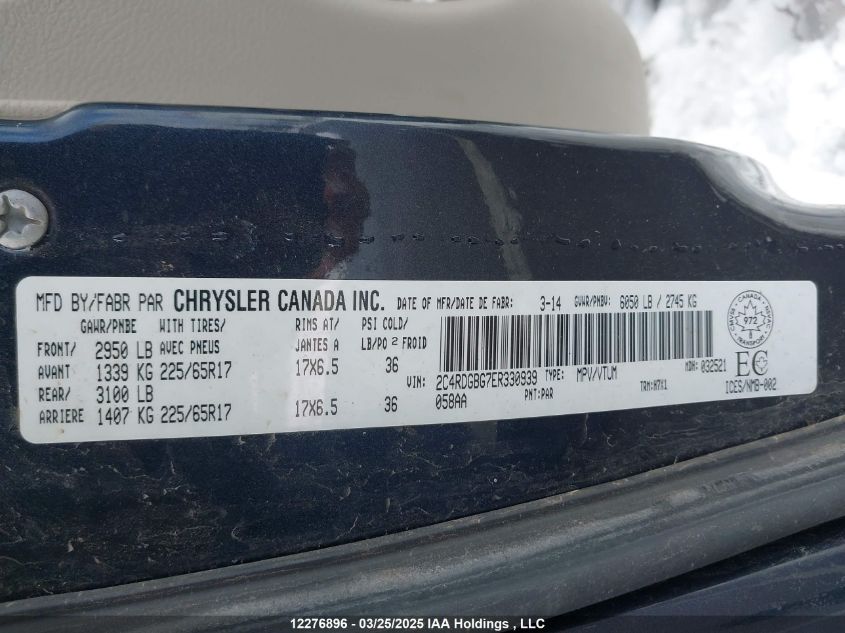 2014 Dodge Grand Caravan Se/Sxt VIN: 2C4RDGBG7ER330939 Lot: 12276896