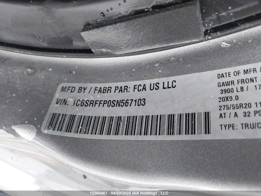 2025 Ram 1500 Big Horn/Lone Star VIN: 1C6SRFFP0SN567103 Lot: 12280461