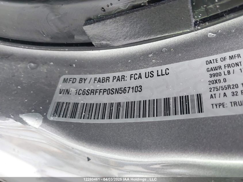 2025 Ram 1500 Big Horn/Lone Star VIN: 1C6SRFFP0SN567103 Lot: 12280461