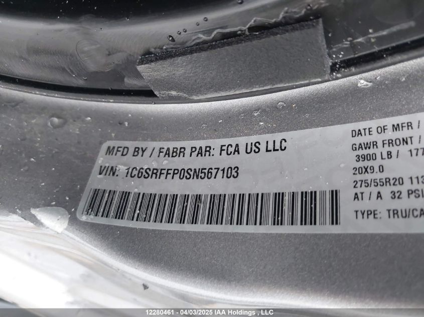 2025 Ram 1500 Big Horn/Lone Star VIN: 1C6SRFFP0SN567103 Lot: 12280461