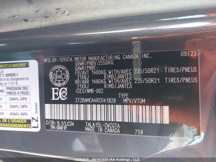 2024 Lexus Rx 350 Base/350 Premium/350 Premium Plus/350 Luxury/350 F Sport VIN: 2T2BAMCA4RC041828 Lot: 12282078