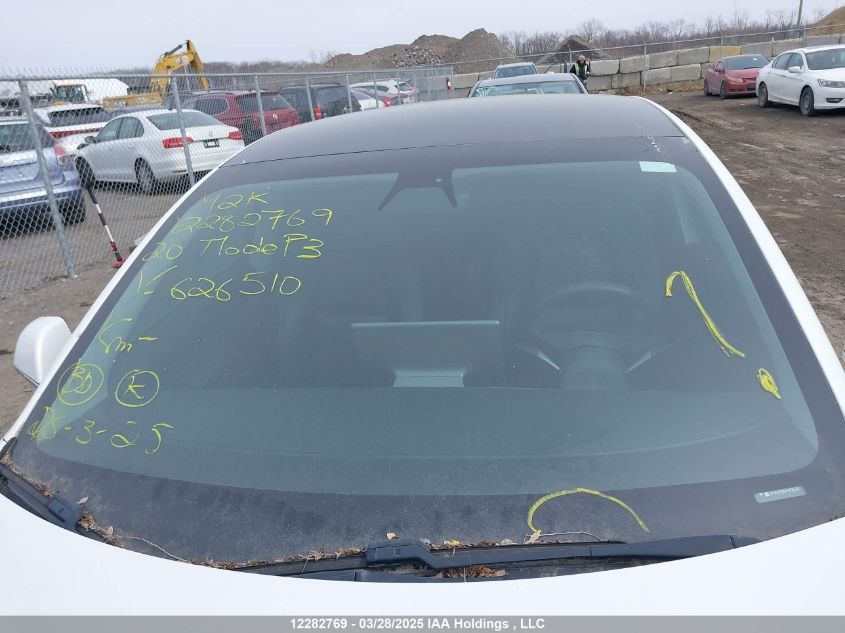 2020 Tesla Model 3 VIN: 5YJ3E1EB0LF626510 Lot: 12282769