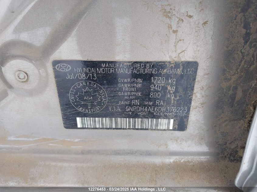 2013 Hyundai Elantra Gl VIN: 5NPDH4AE6DH376223 Lot: 12276453X
