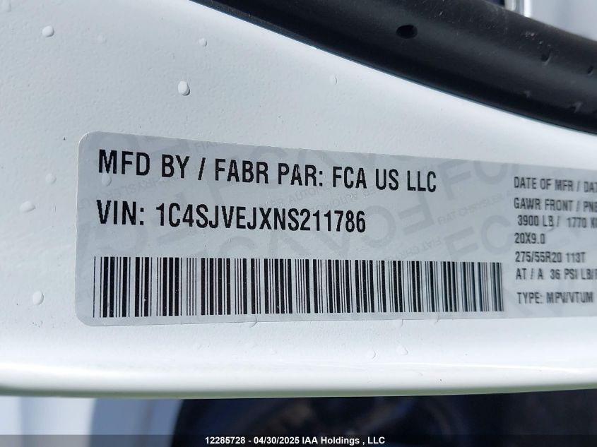 2022 Jeep Grand Wagoneer Series I VIN: 1C4SJVEJXNS211786 Lot: 12285728