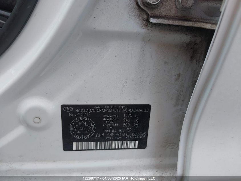 2013 Hyundai Elantra Gls VIN: 5NPDH4AE0DH255395 Lot: 12288717