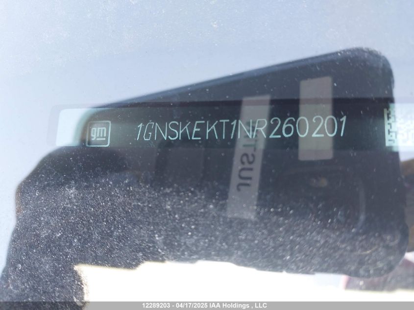 2022 Chevrolet Suburban K1500 Rst VIN: 1GNSKEKT1NR260201 Lot: 12289203