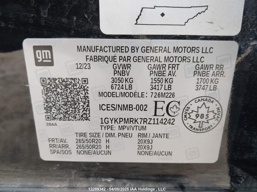 2024 Cadillac Lyriq VIN: 1GYKPMRK7RZ114242 Lot: 12289342