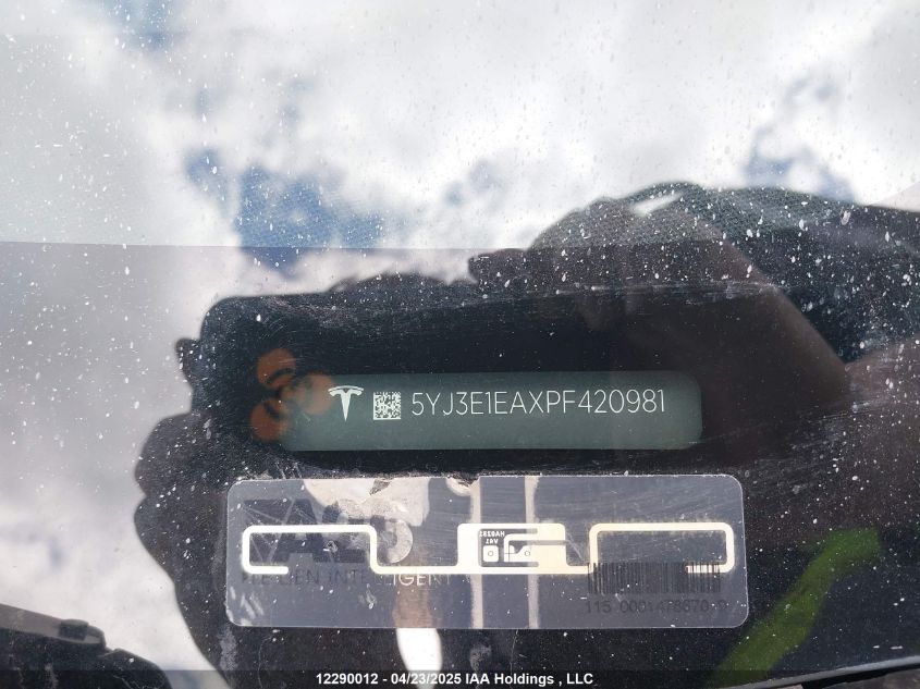 2023 Tesla Model 3 Rwd VIN: 5YJ3E1EAXPF420981 Lot: 12290012