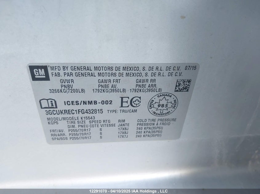 3GCUKREC1FG432815 2015 CHEVROLET SILVERADO photo no. 18