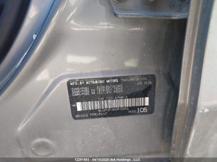 2018 Mitsubishi Mirage G4 Es VIN: ML32F3FJ9JHF10252 Lot: 12291693