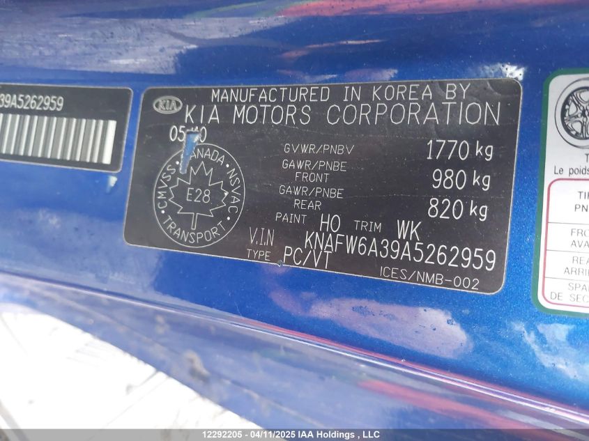 2010 Kia Forte Sx VIN: KNAFW6A39A5262959 Lot: 12292205