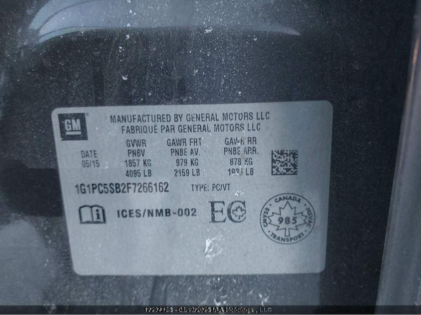 2015 Chevrolet Cruze VIN: 1G1PC5SB2F7266162 Lot: 12292226