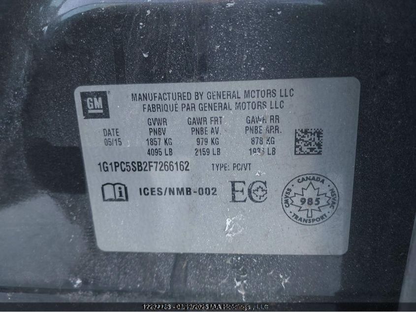 2015 Chevrolet Cruze VIN: 1G1PC5SB2F7266162 Lot: 12292226