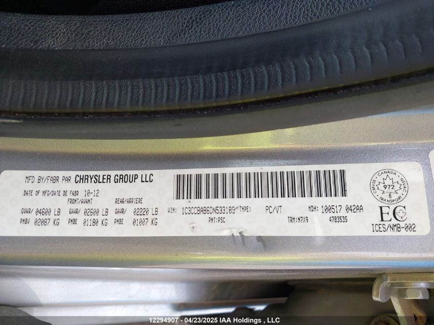 2013 Chrysler 200 VIN: 1C3CCBAB6DN533189 Lot: 12294907