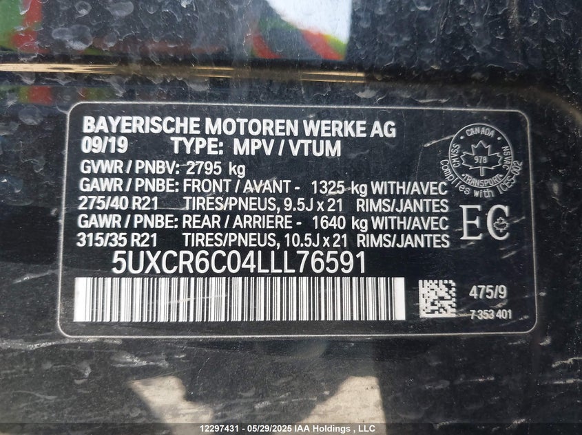 5UXCR6C04LLL76591 2020 BMW X5 photo no. 9