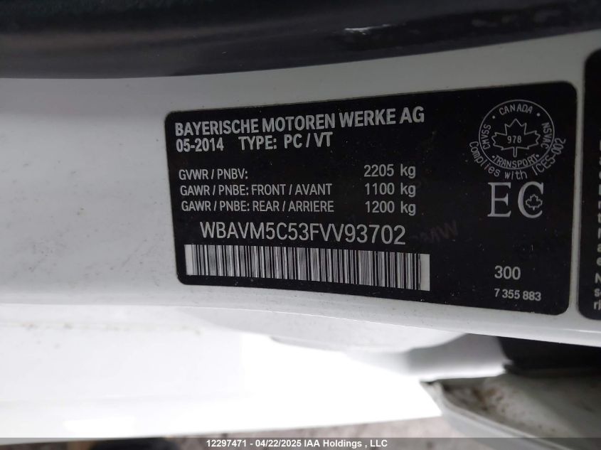 2015 BMW X1 VIN: WBAVM5C53FVV93702 Lot: 12297471