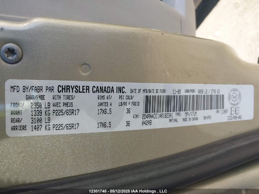 2010 Dodge Grand Caravan Se VIN: 2D4RN4DE1AR182341 Lot: 12301745