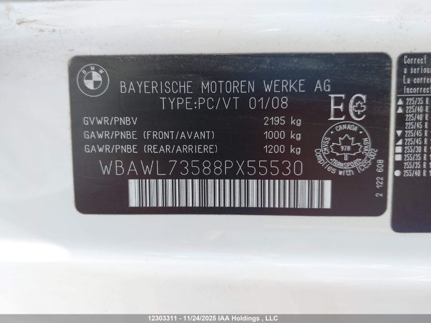 2008 BMW 335 I VIN: WBAWL73588PX55530 Lot: 12303311