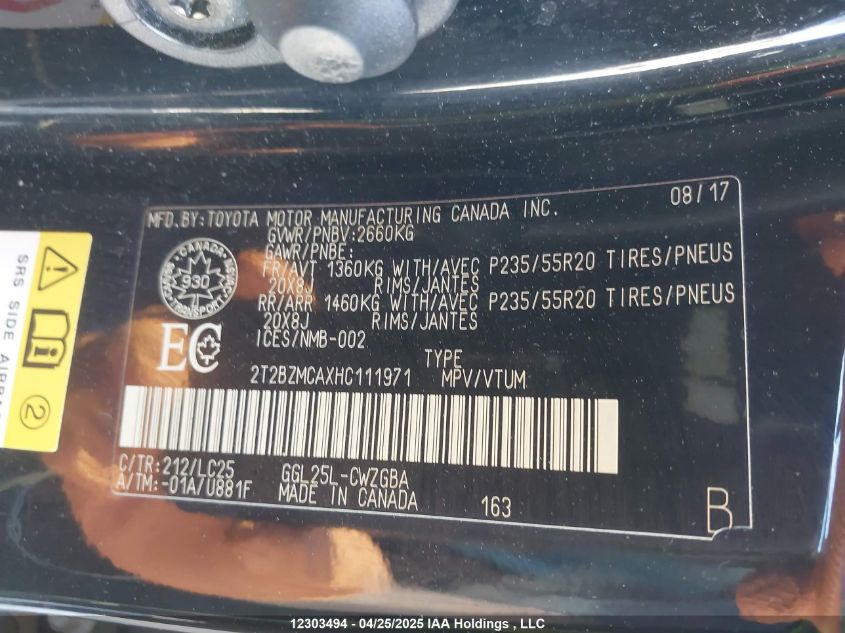 2017 Lexus Rx 350/Base/F Sport VIN: 2T2BZMCAXHC111971 Lot: 12303494