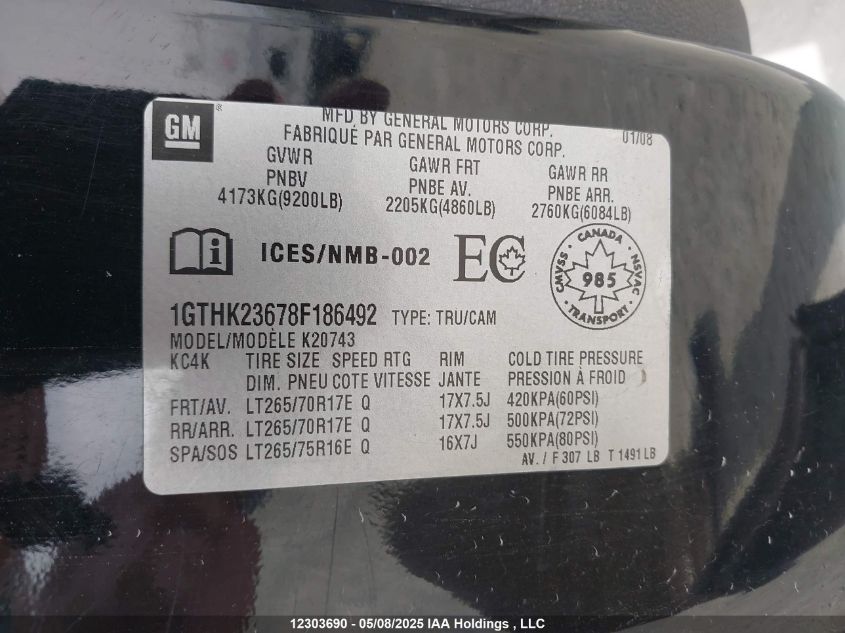 2008 GMC Sierra 2500Hd VIN: 1GTHK23678F186492 Lot: 12303690