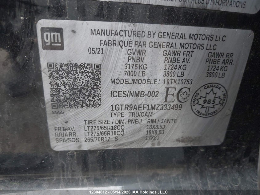 1GTR9AEF1MZ333499 2021 GMC SIERRA photo no. 9