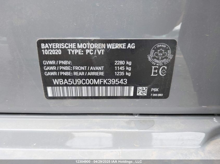 2021 BMW M340Xi VIN: WBA5U9C00MFK39543 Lot: 12304900