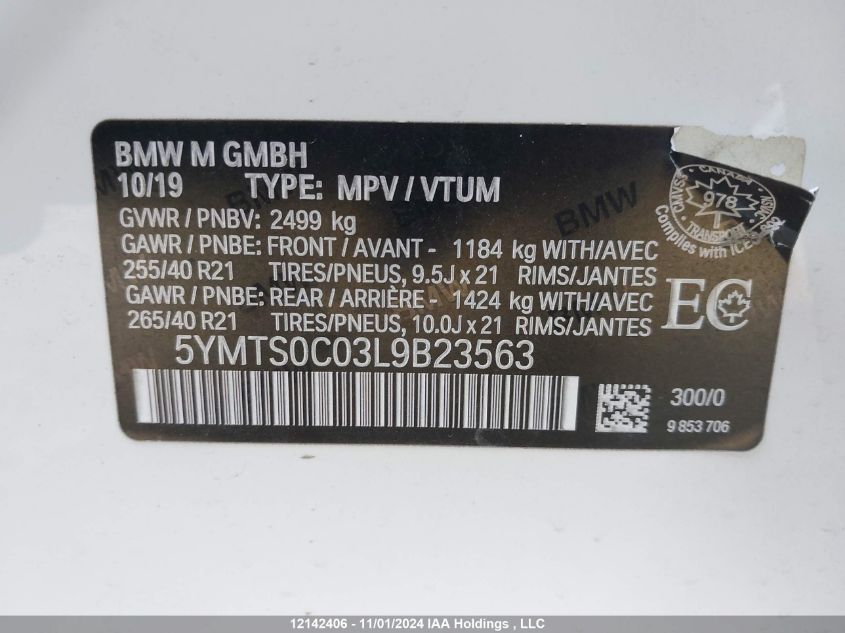 2020 BMW X3 M VIN: 5YMTS0C03L9B23563 Lot: 12142406X