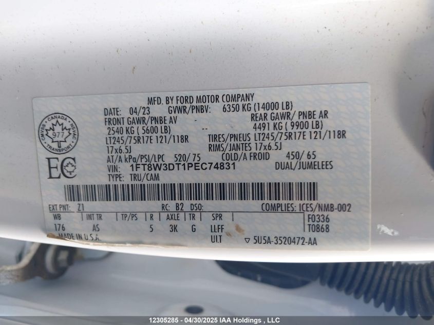 2023 Ford F-350 Xl VIN: 1FT8W3DT1PEC74831 Lot: 12305285