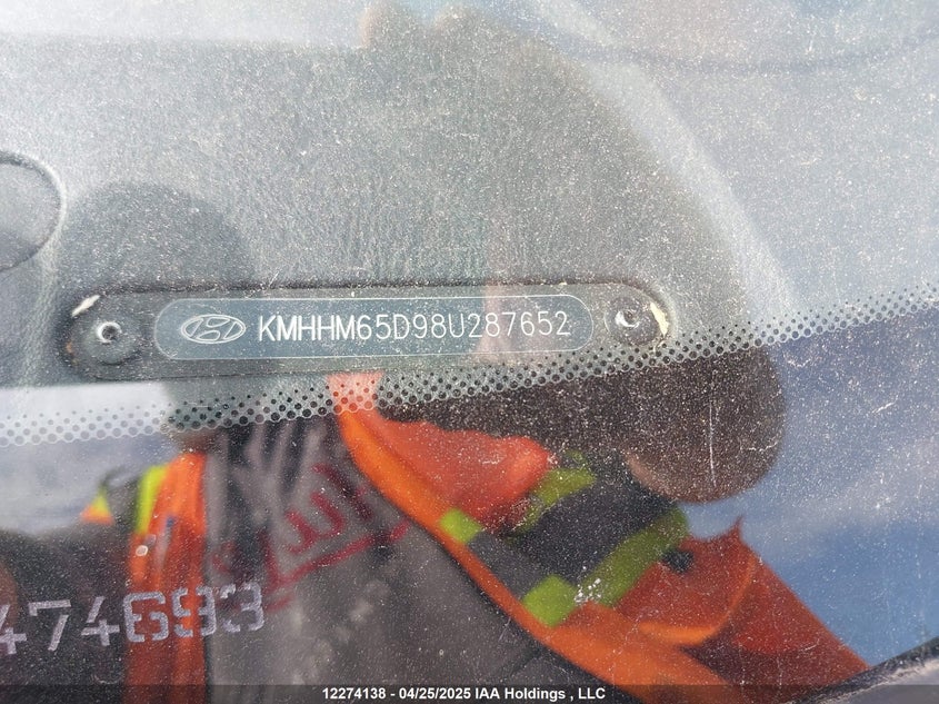 2008 Hyundai Tiburon Gs VIN: KMHHM65D98U287652 Lot: 12274138X