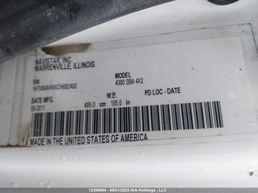 2012 International 4000 4300 VIN: 1HTMMAANXCH692492 Lot: 12306694
