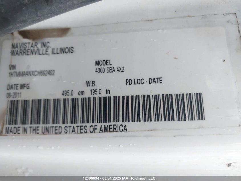 2012 International 4000 4300 VIN: 1HTMMAANXCH692492 Lot: 12306694