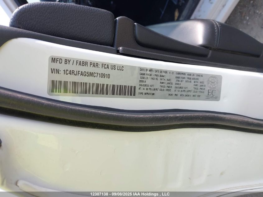 2021 Jeep Grand Cherokee Laredo VIN: 1C4RJFAG5MC710910 Lot: 12307138
