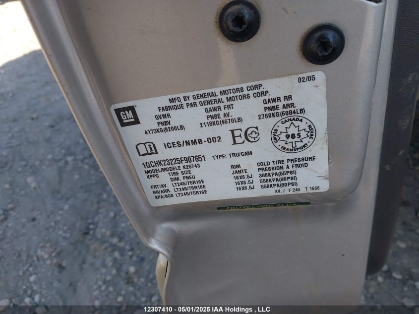 2005 Chevrolet Silverado 2500Hd VIN: 1GCHK23225F907651 Lot: 12307410