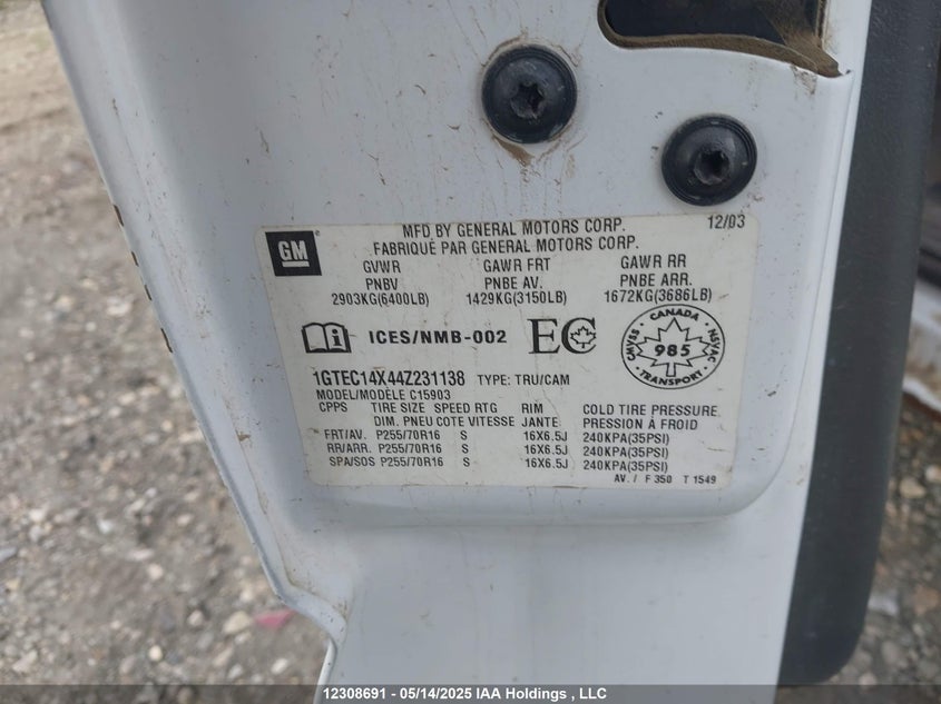 1GTEC14X44Z231138 2004 GMC SIERRA photo no. 9