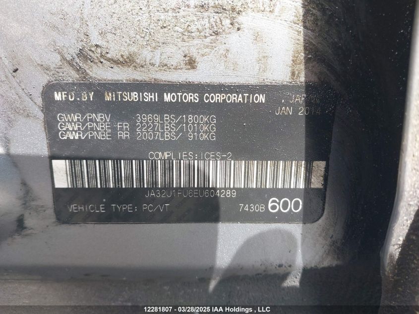 2014 Mitsubishi Lancer De VIN: JA32U1FU6EU604289 Lot: 12281807X