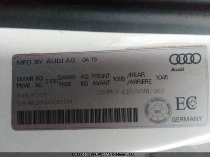 2019 Audi A3 Sedan VIN: WAUBEGFF9KA082724 Lot: 12312557