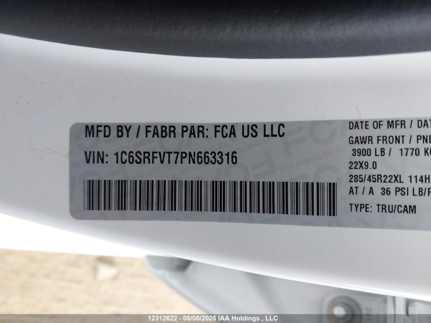 2023 Ram 1500 Sport VIN: 1C6SRFVT7PN663316 Lot: 12312622