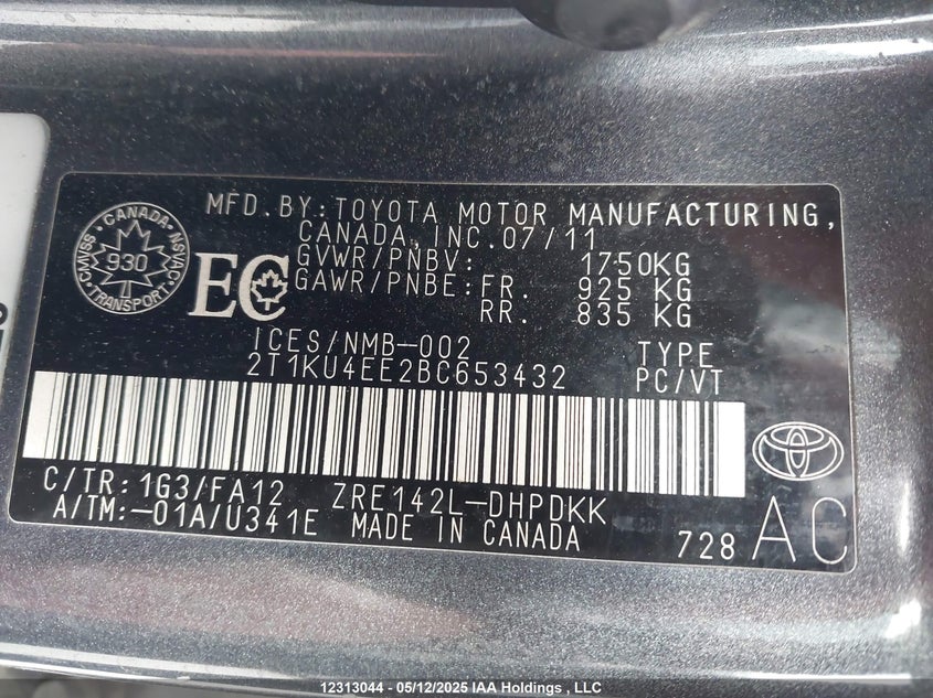 2T1KU4EE2BC653432 2011 TOYOTA MATRIX photo no. 9