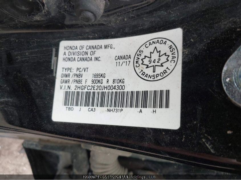 2018 Honda Civic Sedan VIN: 2HGFC2E20JH004300 Lot: 12313714